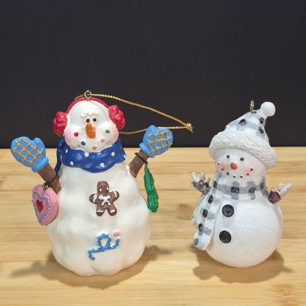 Vintage-Style Snowman Ornaments Set of 2 Christmas Holiday Winter Cute Cottage